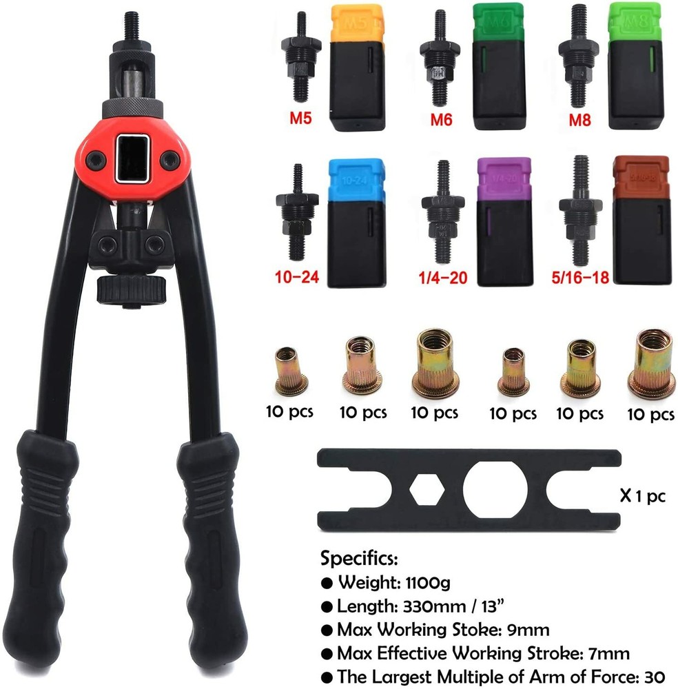 Rivet Nut Gun Kit Rivnut Setting Tools Nut Setter Tool Hand Blind Riveter 13"