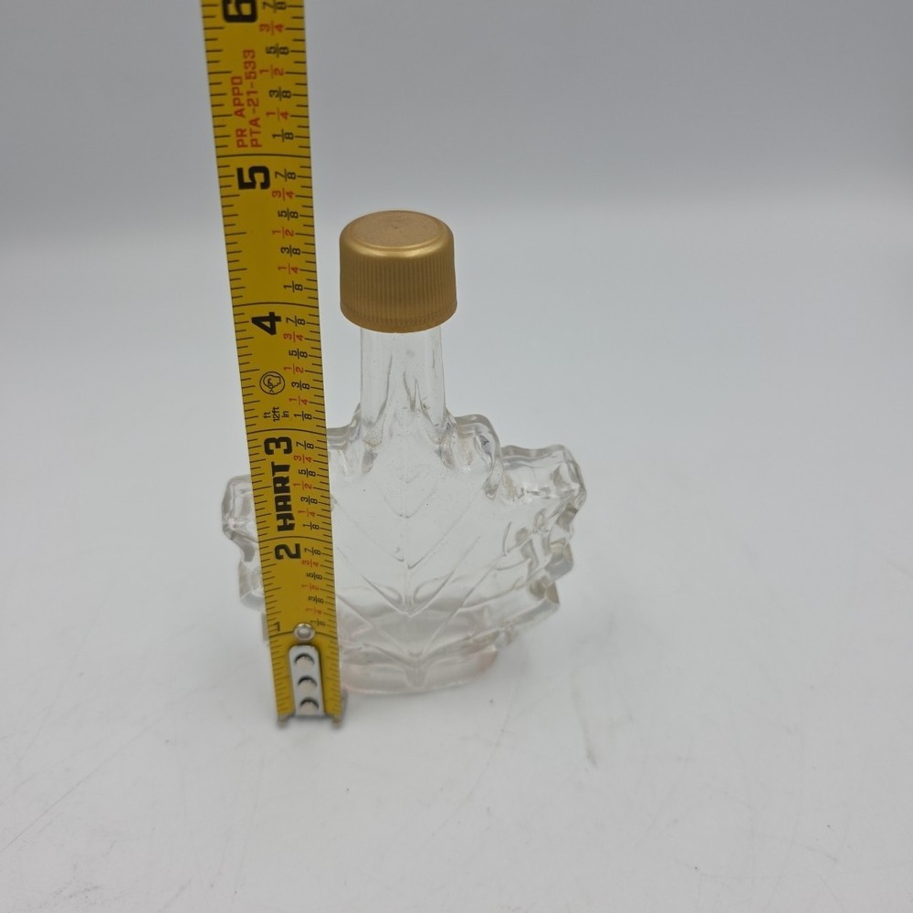 Vtg Maple Leaf Clear Glass Syrup Bottle w/Top Cap Lid Front Embossed Jar Empty