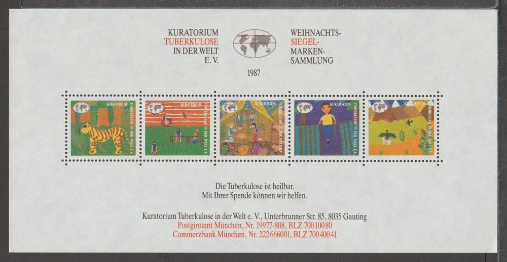 ✔️ GERMANY Tuberculosis stamps 1987. complete sheet PERFORATED