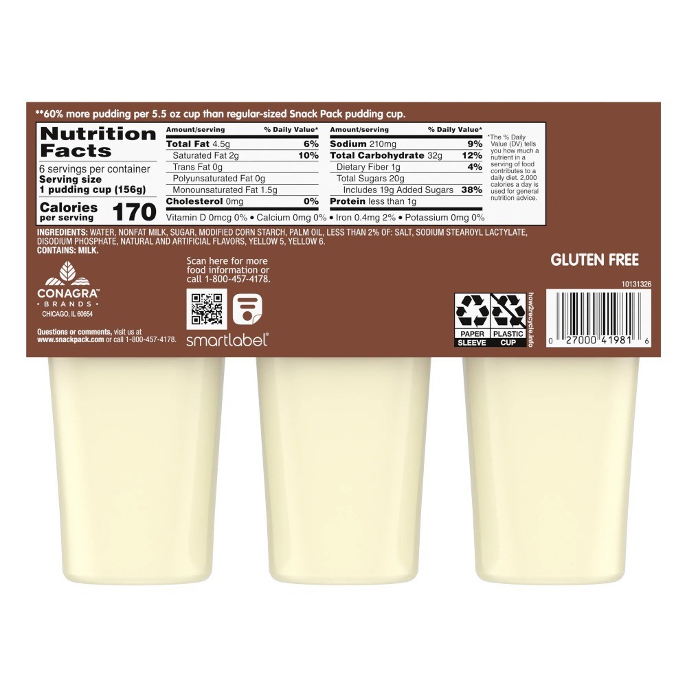 (4 pack) Snack Pack Super Size Vanilla Pudding, 5.5 oz Pudding Cups, 6 Count