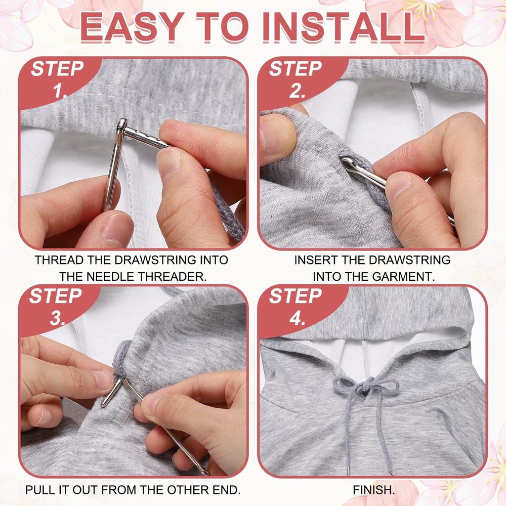 2 Pcs Hoodie Strings Drawstring Cords with Easy Threader (Khaki)