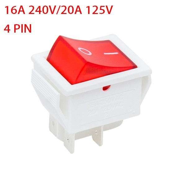 20A 125V Rocker Switch 4 Pole LIGHTED Single Throw Square Tool