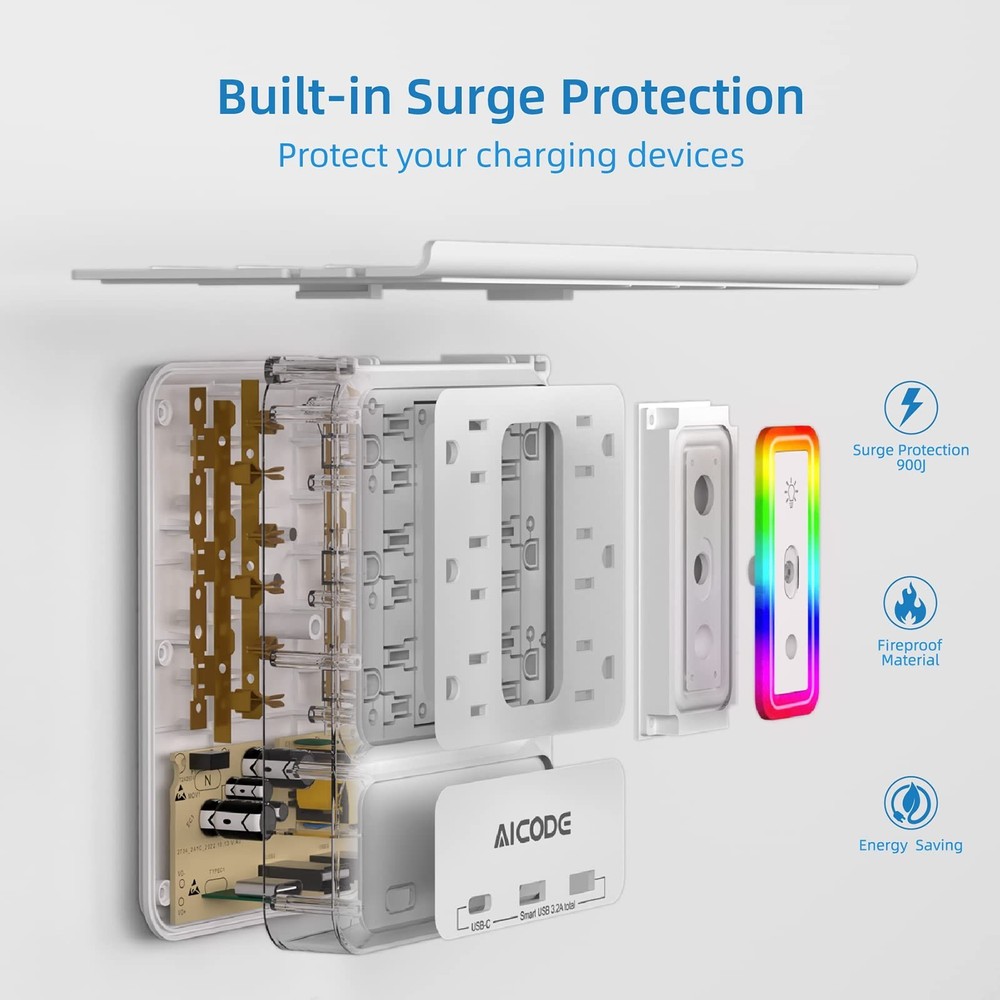Outlet Extender with USB C, AICODE Multi Outlet Surge Protector with Nightlig...