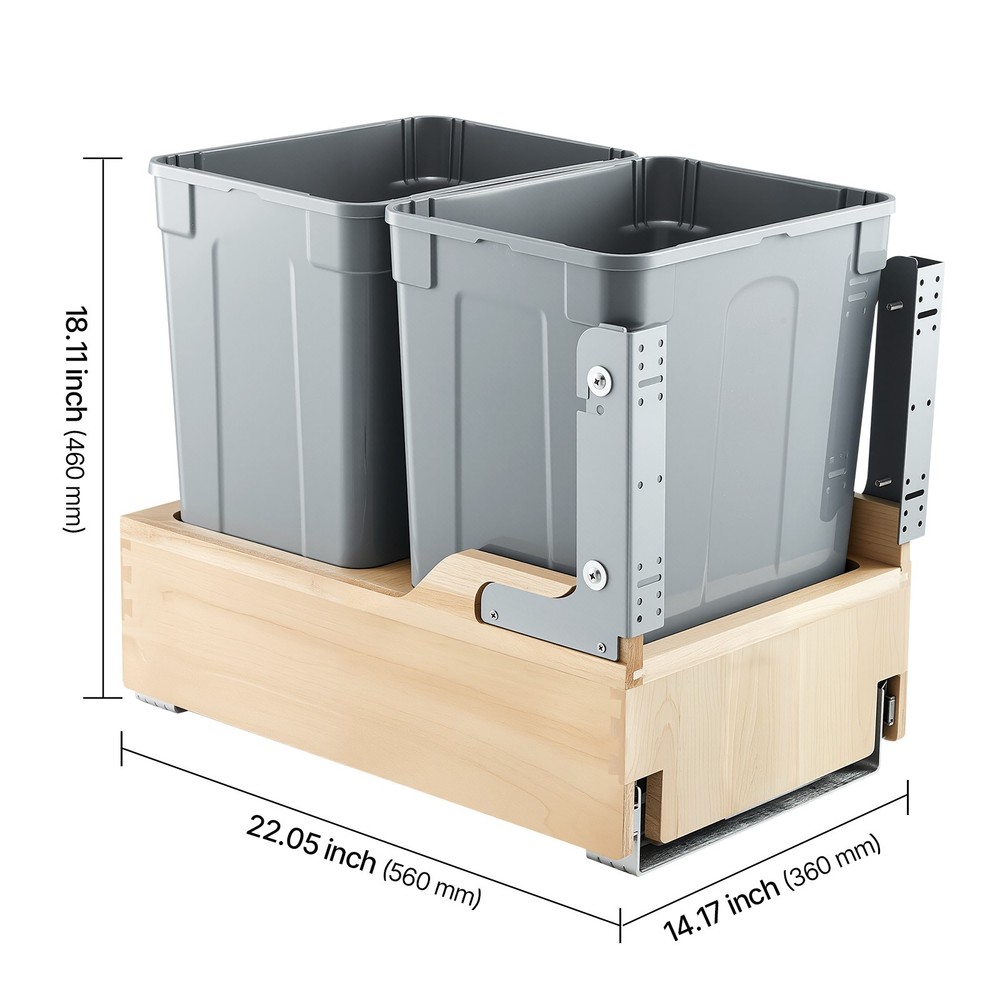 Double 35QTx2 Pullout Waste Container Under Cabinet Kitchen Bin Trash Can
