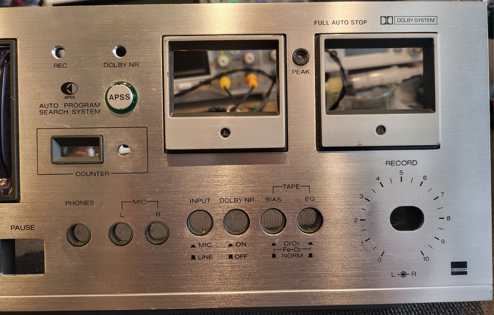 SHARP RT-1155 CASSETTE DECK FACEPLATE WITH PLASTIC FACE BACKING, FREE SHIPPING.