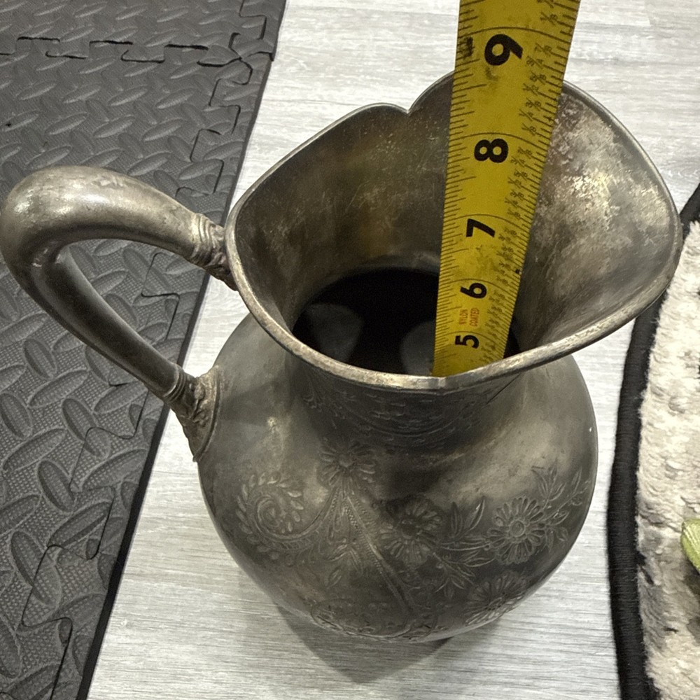 Antique Silver-Plated Jug with Rich Engraving