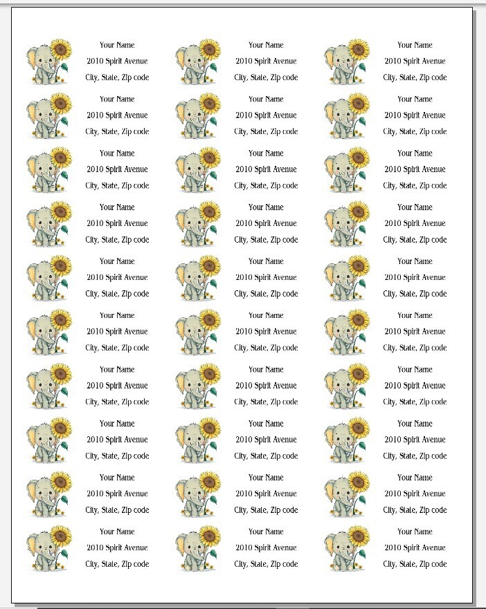 150 Elephant Sunflowers Mailing Return Address Labels Personalized
