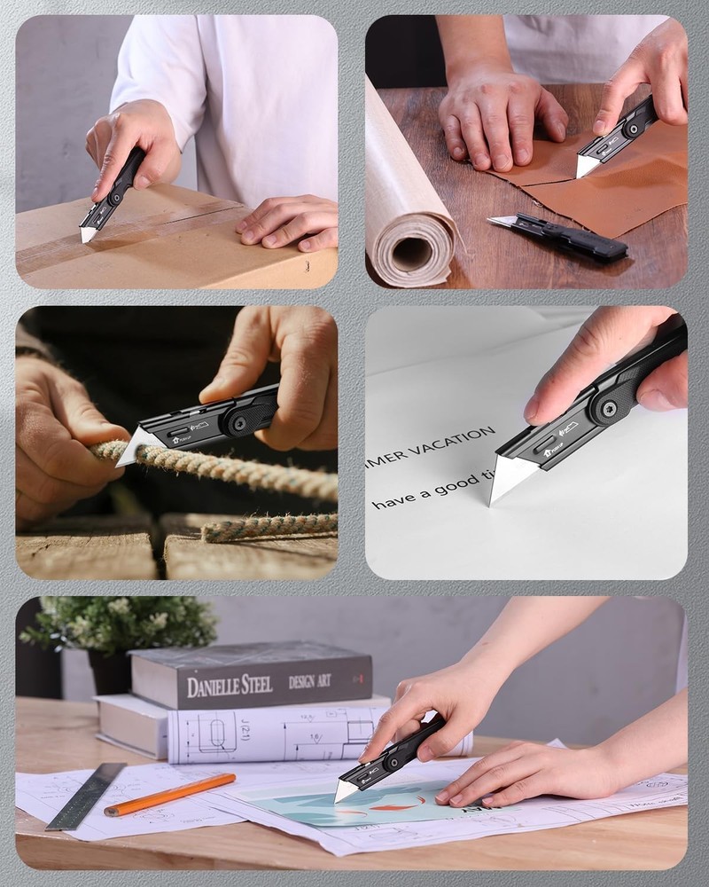 WORKPRO 3-Pack Folding Utility Knife Set, G10 Handle Box Cutter with 10 Extra SK