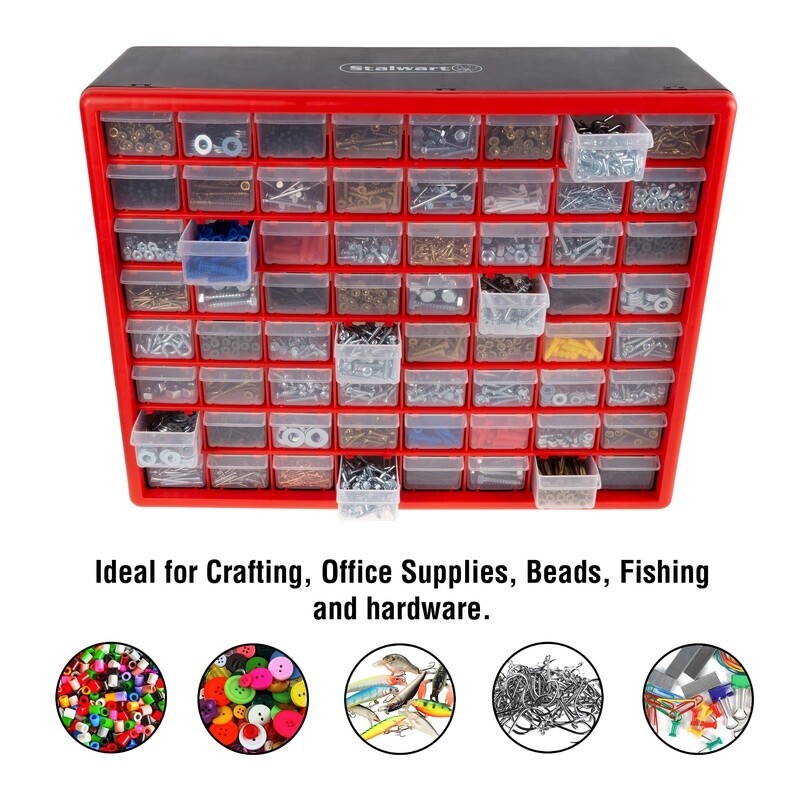 64 Drawer Storage Organizer Plastic Bins Multi Purpose Wall Mount Tool Supplies