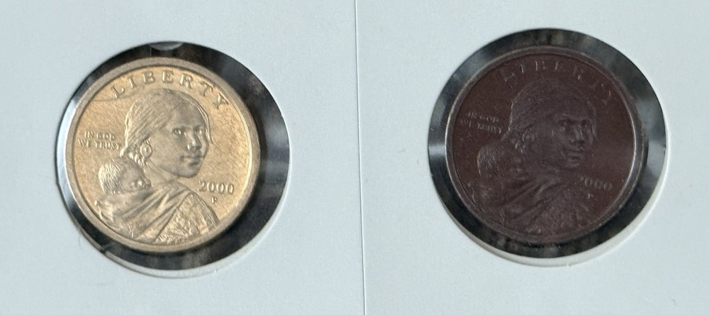 ERROR MISSING CLAD LAYER BOTH SIDES 2000 P Sacagawea Coin Ver Rare