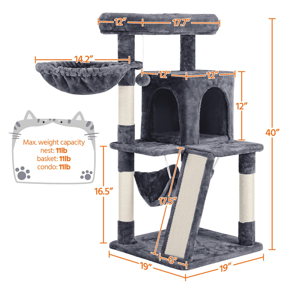 Multi-level Small Cat Tree Tower with Condo, Dark Gray