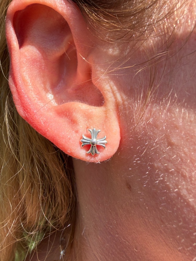 Real Solid 925 Silver Men Hearts Of Chrome Star Oxidized Earrings Plain Studs