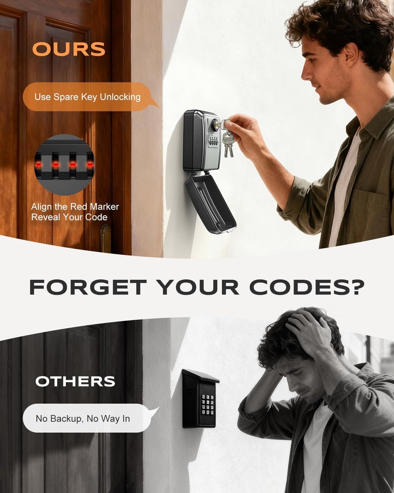 Vewaci Wall-Mounted Lock Box for Keys with Code, 4 Digits Combination Key Loc...