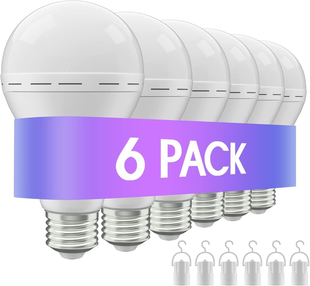 6Pack Emergency-Rechargeable-Light-Bulb, 1200mAh LED Light for Home,Camping