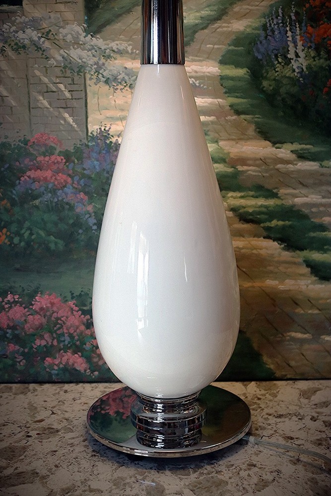 Vintage MCM Torchiere Table Lamp White Ceramic Glass Chrome 36"