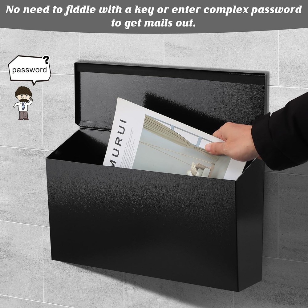 KYODOLED Wall-Mount Mailbox for House,Large Capacity Mail Black