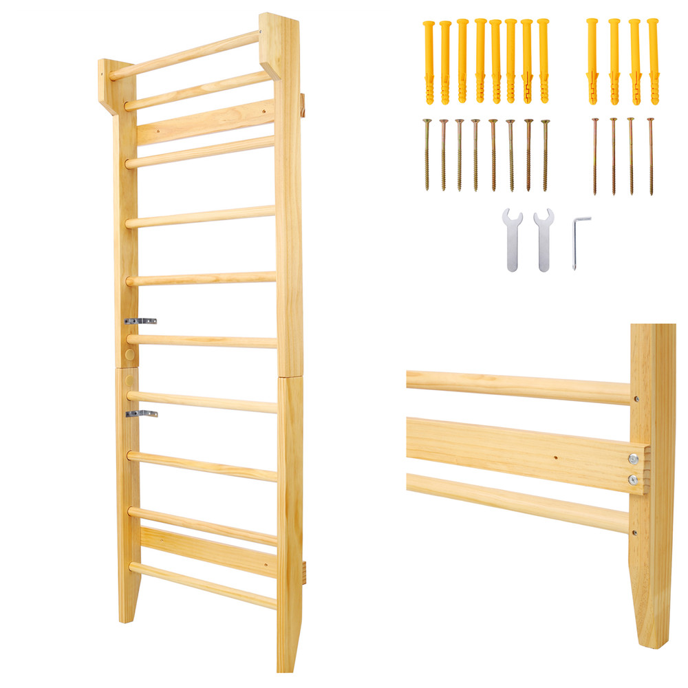 Multi-Use Swedish Ladder Wall Mounted Solid Wood Pull Up Bar 286lbs Capacity