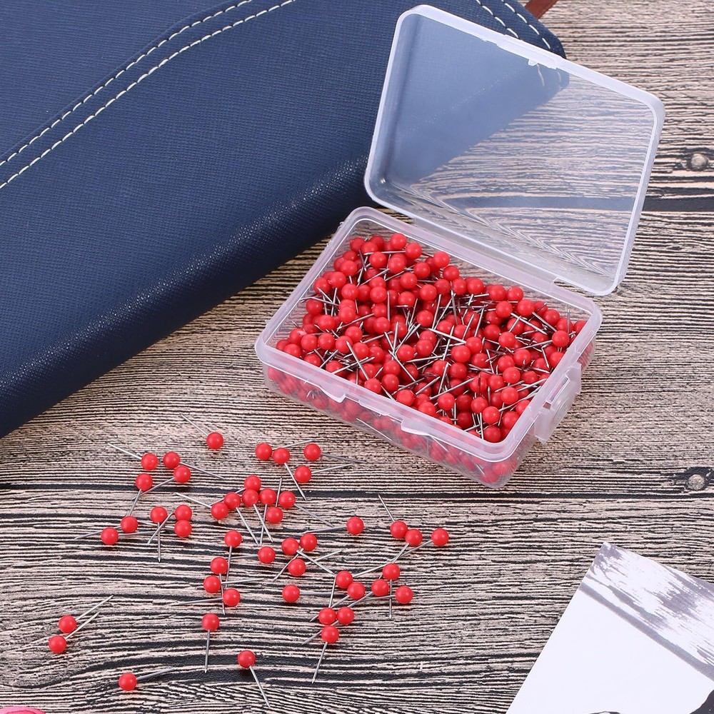 500 Pack Map Push Pins Map Tacks 1/8 Inch Small Size (Red)