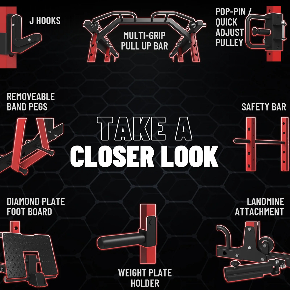 Power Rack Cage, Weight Rack with Cable Crossover Machine,Multi-Function Squa...