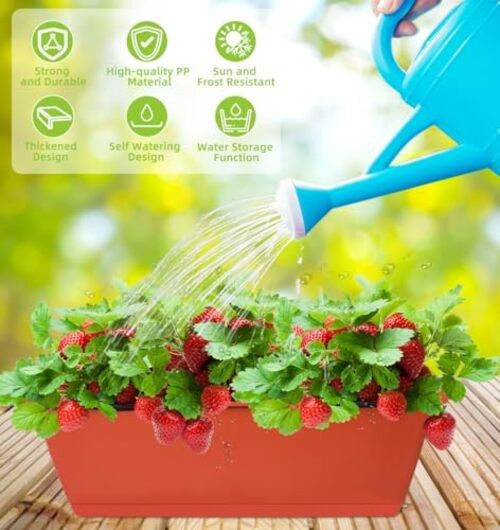 Window Box Planter, 7 Pack Plastic Vegetable Flower Planters Boxes Brick Red
