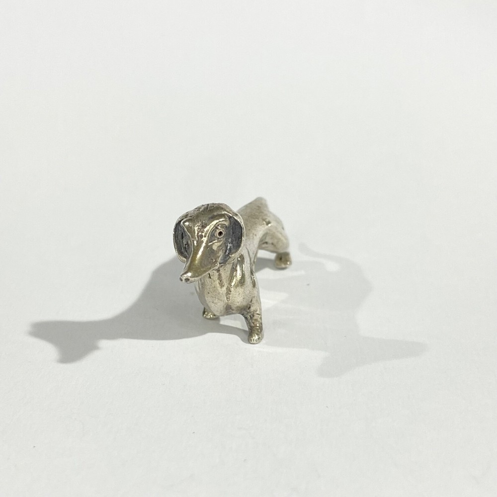 vintage solid silver Dachshund miniature , hallmarked italian figurine