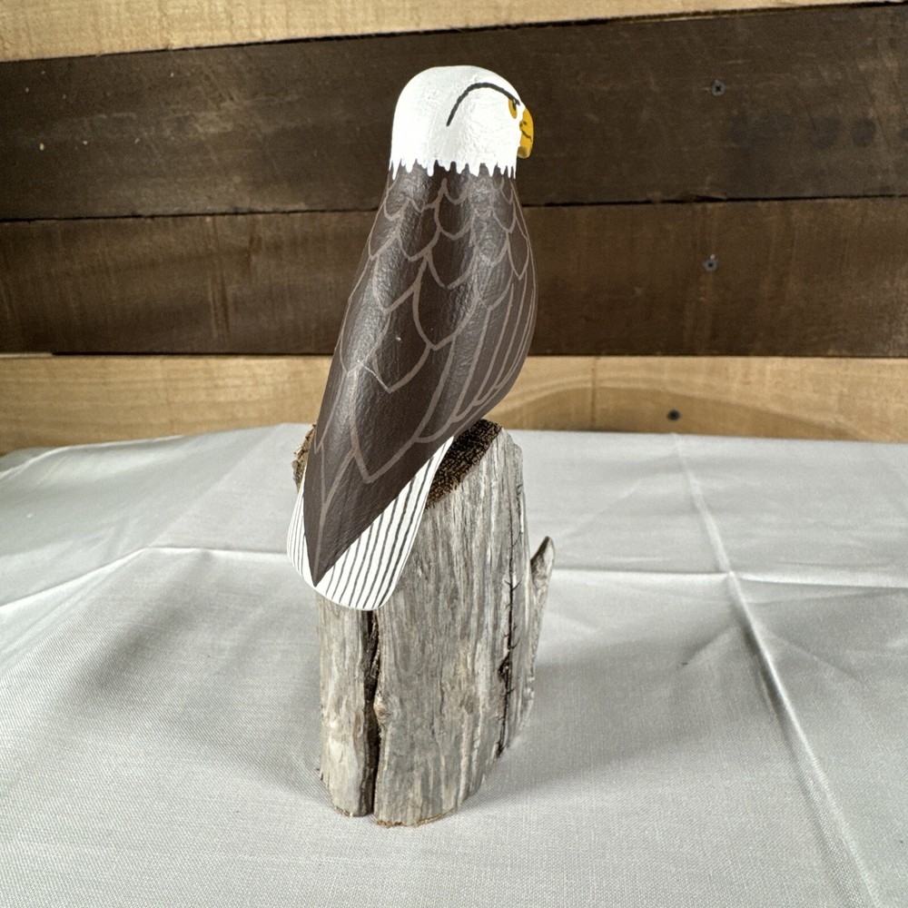 beautiful 6” hand carved Bald Eagle on Driftwood statue