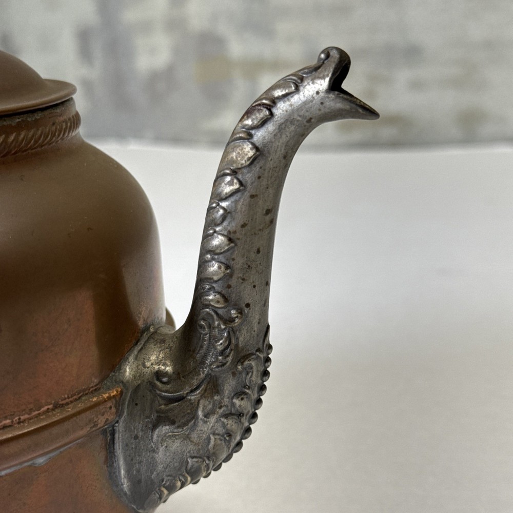 Antique Ornate Copper & Pewter Teapot