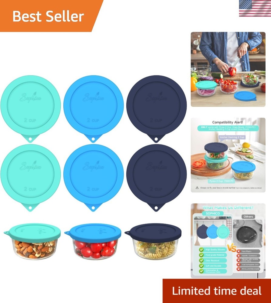 6-Pack 2 Cup Round Silicone Storage Lids - Leak-Proof, Dishwasher Safe Design