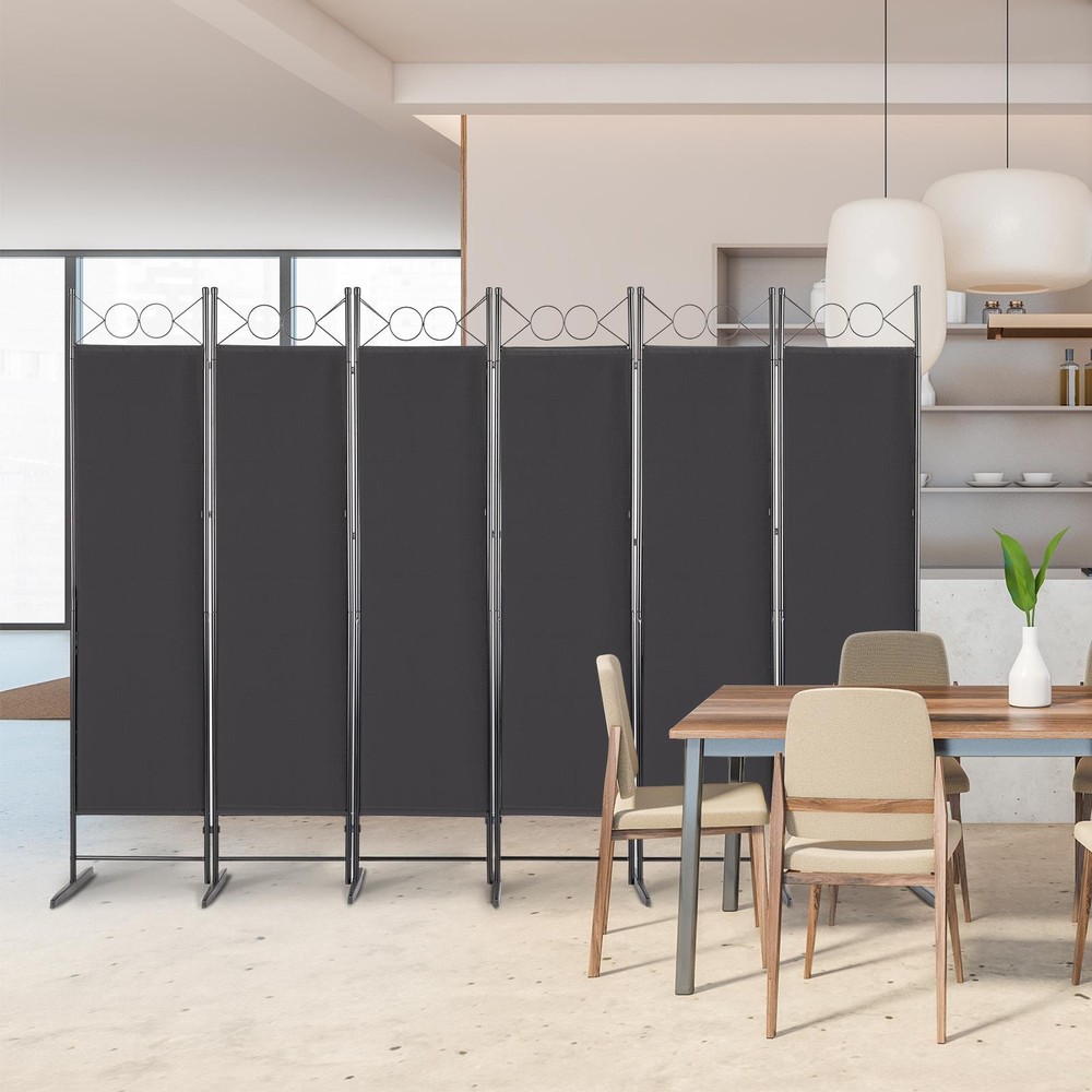 6 Panel Room Divider Folding Screen Freestanding Privacy Partition Black