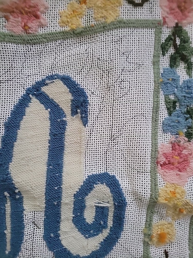 Initial M partially Complete Needlepoint Canvas 16" Pillow Size
