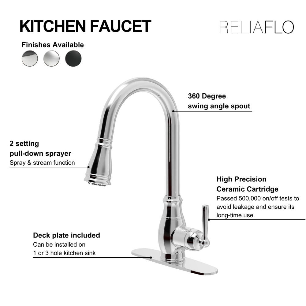 RELIAFLO Pull Down Kitchen Faucet in Polished Chrome - D11018-01