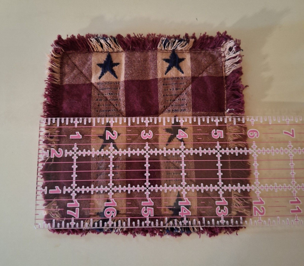 Handmade Fabric Coaster 4/set Primitive Rag Style Large Star Red