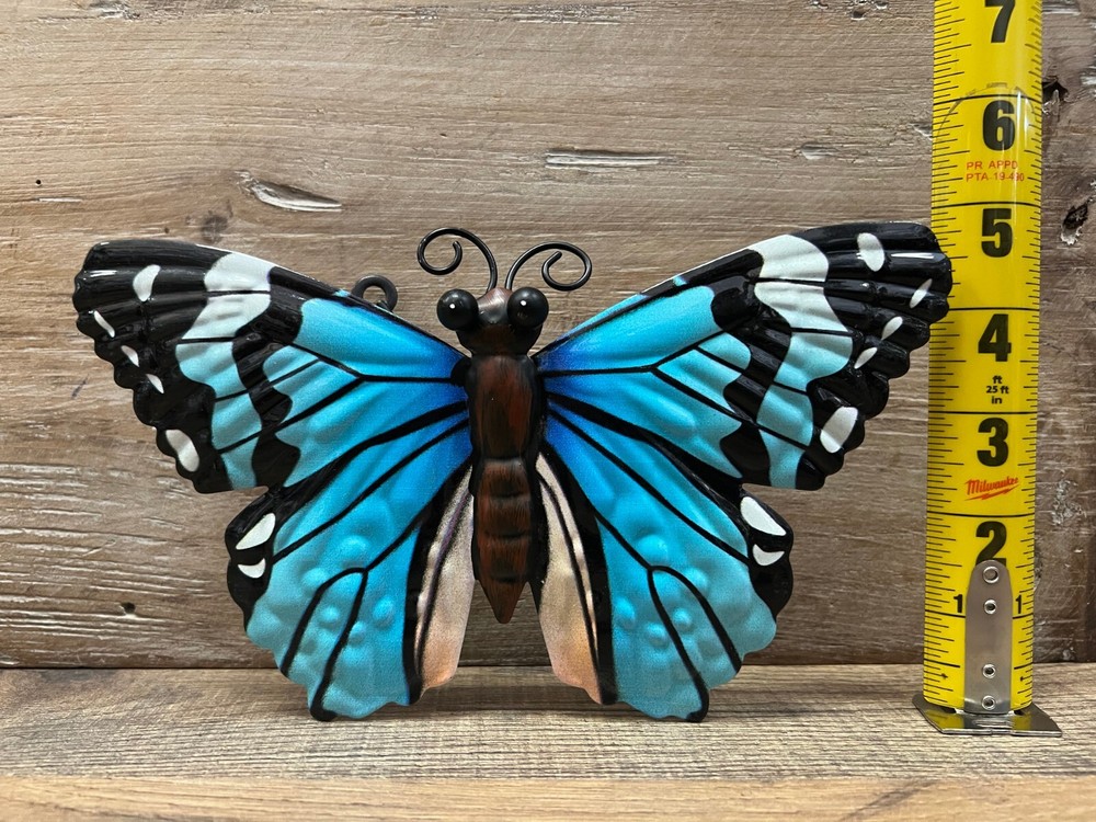 Butterfly Embossed Blue Metal Wall Decor 9" x 5"