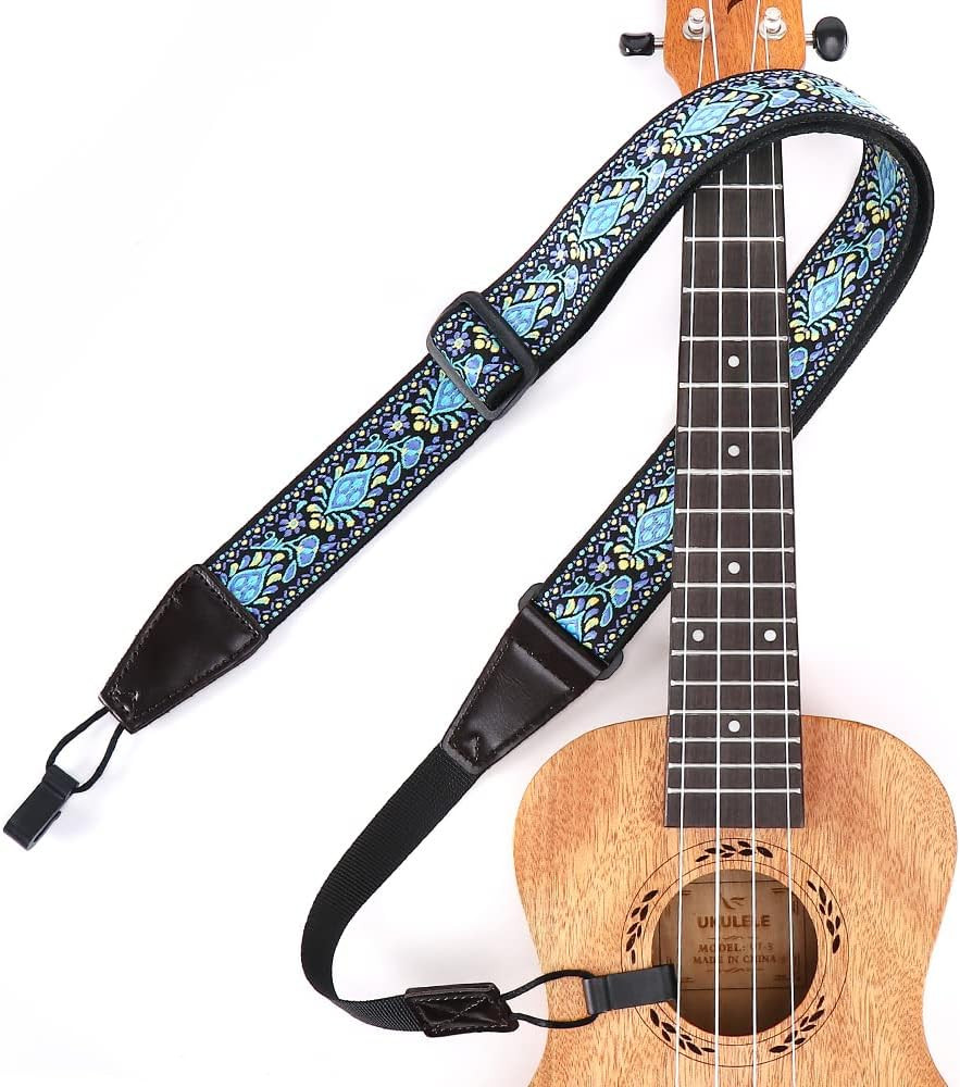 Ukulele Strap No Drill, Adjustable Double J Hook Clip on Uke Shoulder Strap, Haw