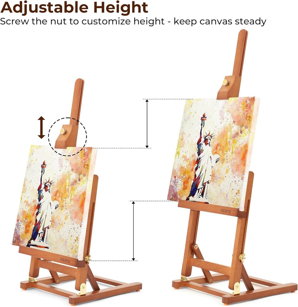 25" H-Frame Tabletop Easel for Painting, Adjustable Beech Wood Table Top Easel,
