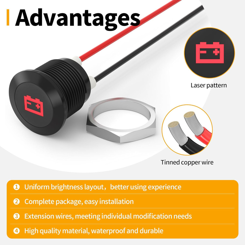 RVMARINEPAT 12V LED Indicator Light Small Indicator Light Waterproof 1/2" Panel