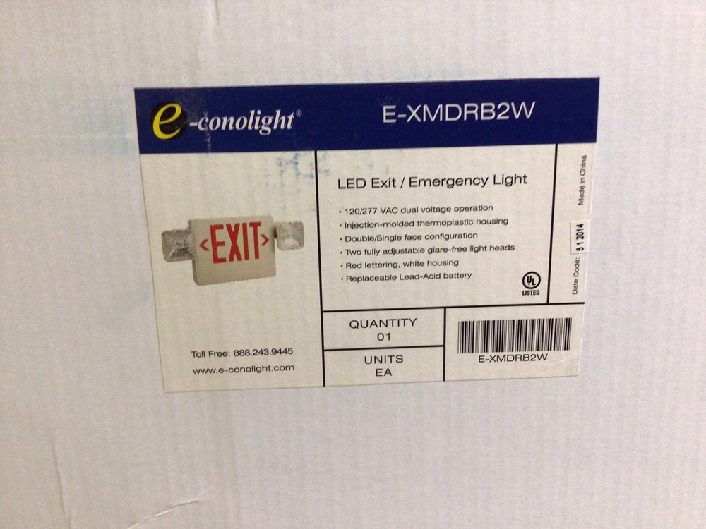 NEW, E-CONOLIGHT E-XMDRB2W, LED EXIT / EMERGENCY LIGHT, FREE SHIPPING