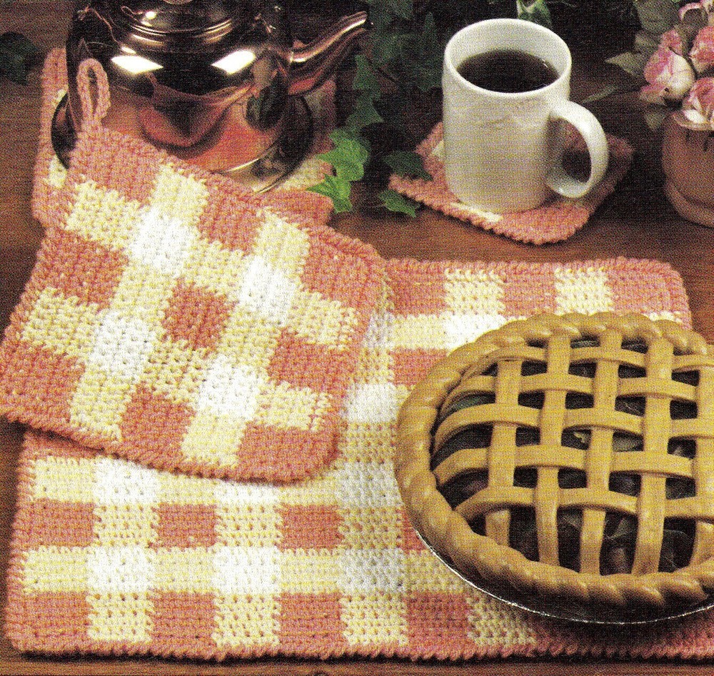 DURABLE Gingham Table Set/Placemat/Coaster/CROCHET PATTERN INSTRUCTIONS ONLY