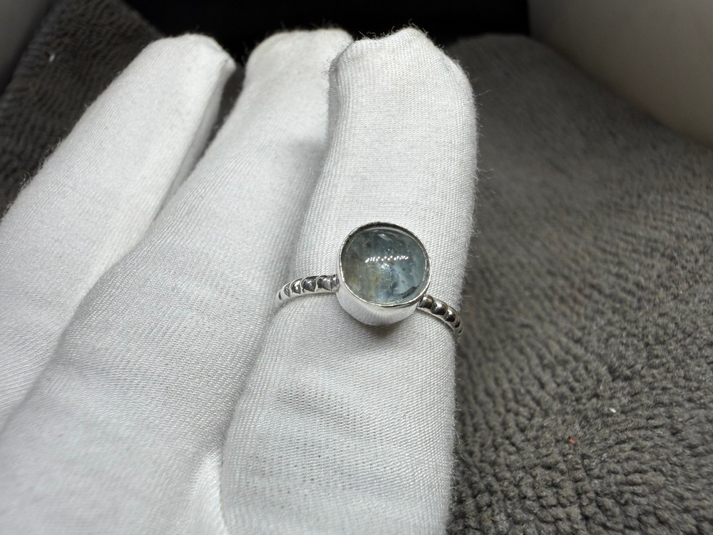 Solid 925 Sterling Silver Natural Aquamarine Blue Round Gemstone Handmade Ring