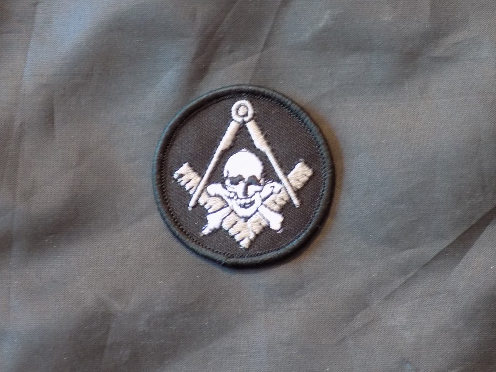 Skull Square Compass Black White Patch Round Iron Sew Freemason Fraternity NEW!