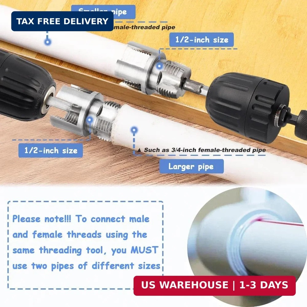 Wolfride 3Pcs Pipe Thread Cutting Tool, Integrated Internal & External Pipe Thre