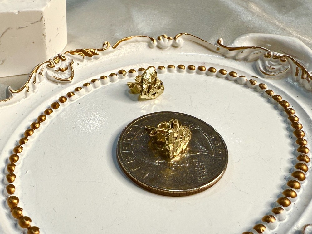 10K Real Solid Yellow Gold Heart Nugget Earrings
