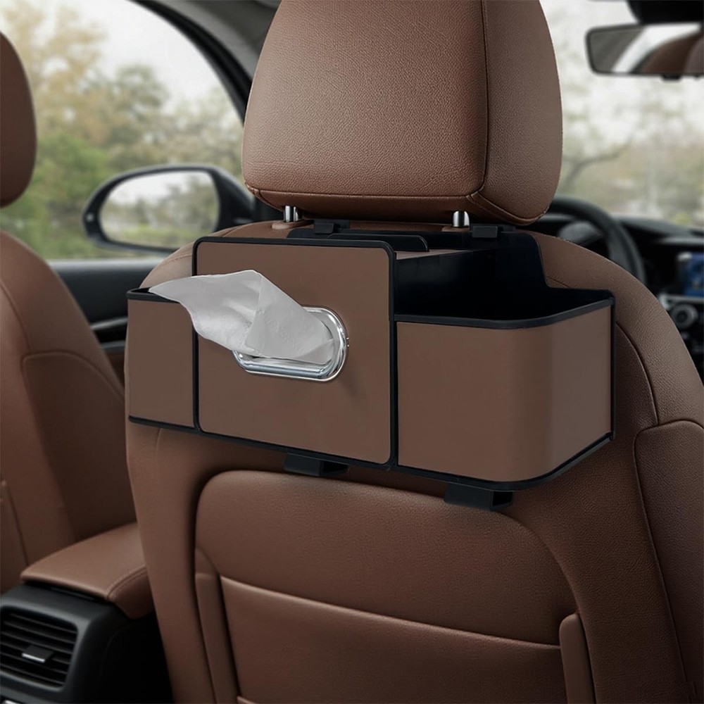 Back Seat Car Organizer with 2 Cup Holders and Hook Leather
