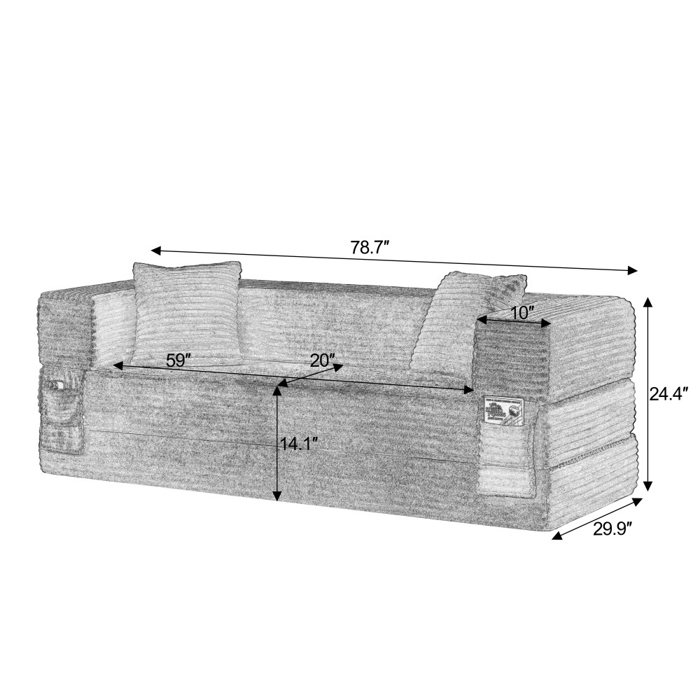 Modern Cord Sofa Classic Square Design, Unique Two-tier Design