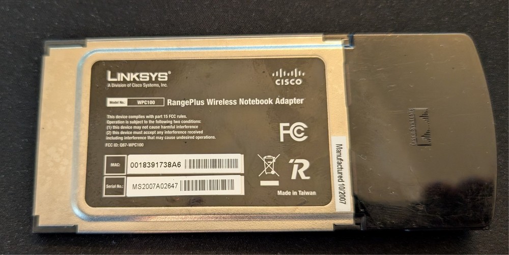 Linksys / Cisco RANGE PLUS - Wireless Notebook Adapter WPC100 - FREE SHIPING
