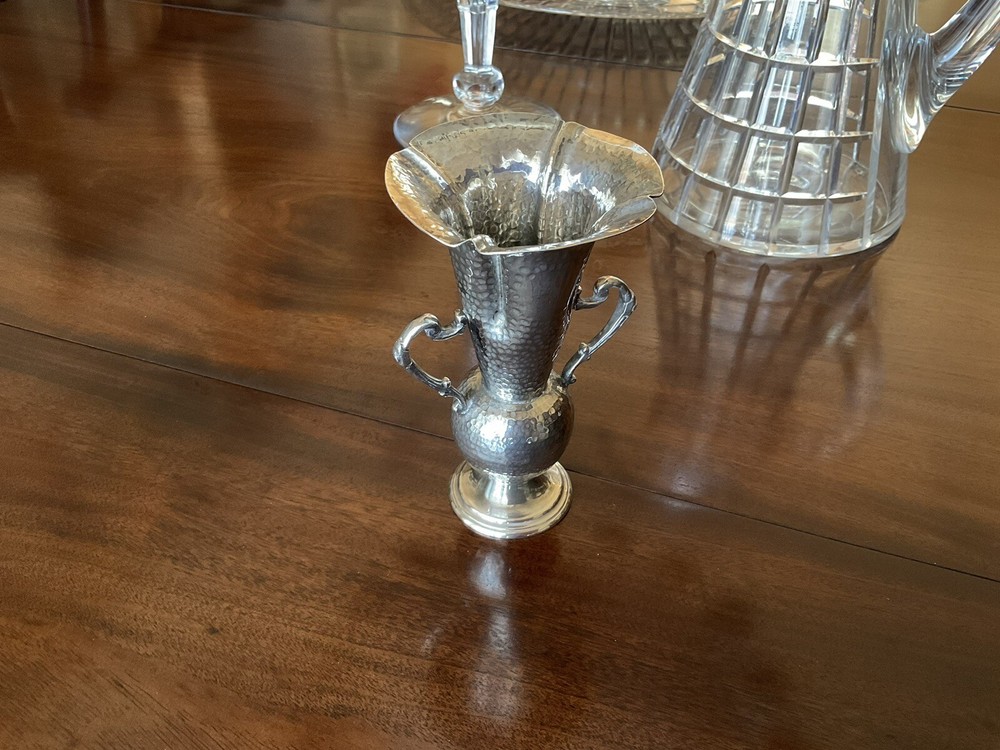 Marked Antique Hammered Silver Vase