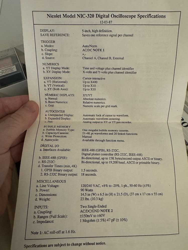 Nicolet Model NIC-320 Digital Oscilloscope