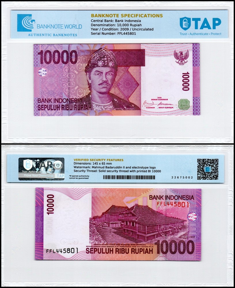 Indonesia 10000 Rupiah, 2009, P-143e, UNC, Authenticated Banknote