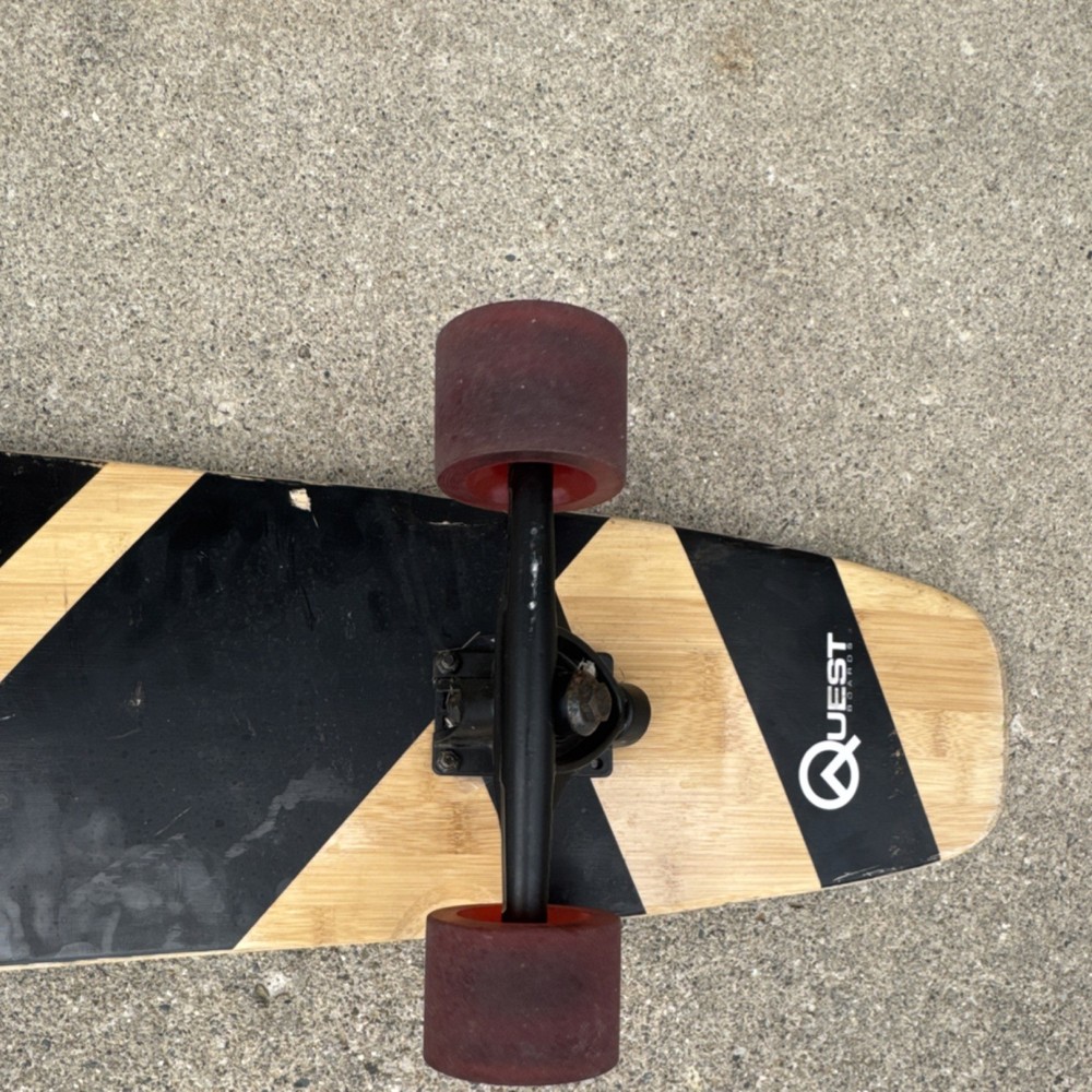 Quest Complete Longboard Black and Natural Stripes with Red Wheels