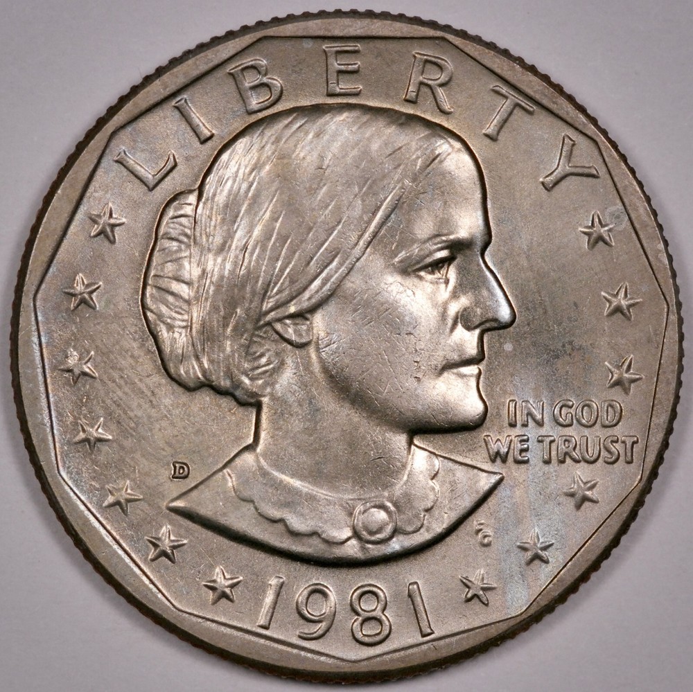 $1 1981 D SBA, lightly toned, Uncirculated UNC (E124)